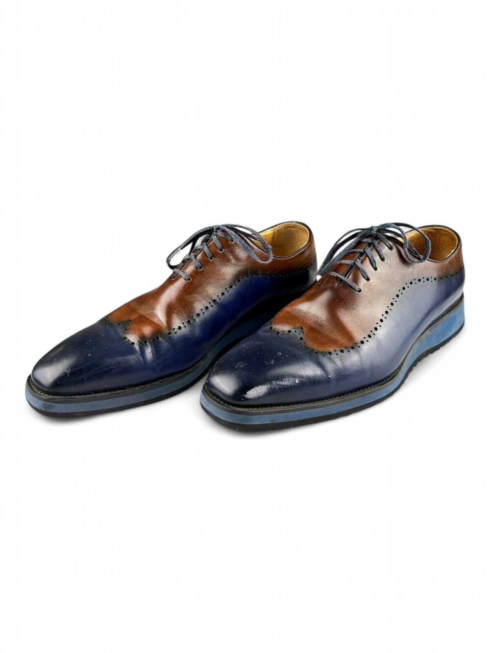 Carrucci Mens Two-Tone Leather Wingtip Oxfords Navy Brown Size 10 KR515-001